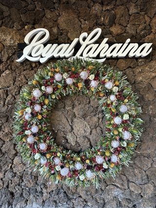 A natural wreath outside the Royal Lahaina Resort & Bungalows