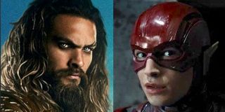 Jason Momoa and Ezra Miller as Aquaman and The Flash