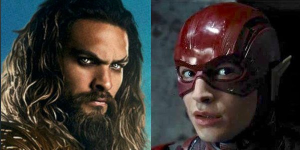 Jason Momoa and Ezra Miller as Aquaman and The Flash