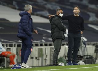 Chelsea manager Frank Lampard (right) had a heated exchange with his former boss