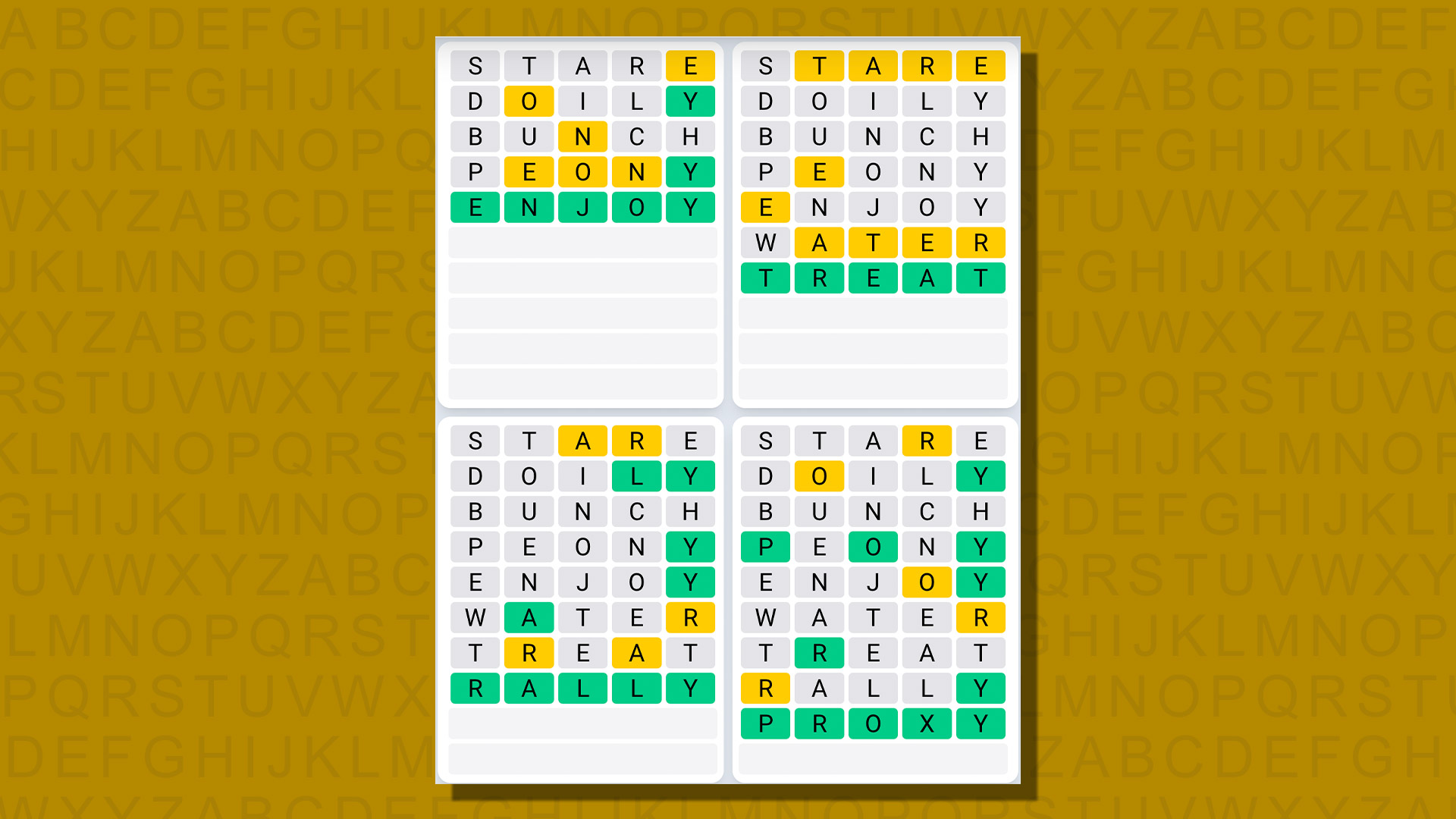 Respuestas de secuencia diaria de Quordle para el juego 761 sobre un fondo amarillo