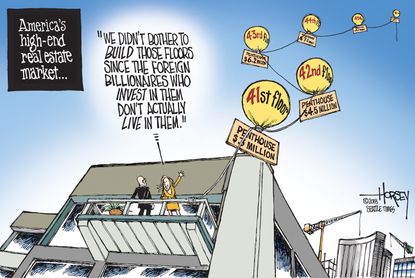 Editorial cartoon U.S. American high-end real estate business foreign investors