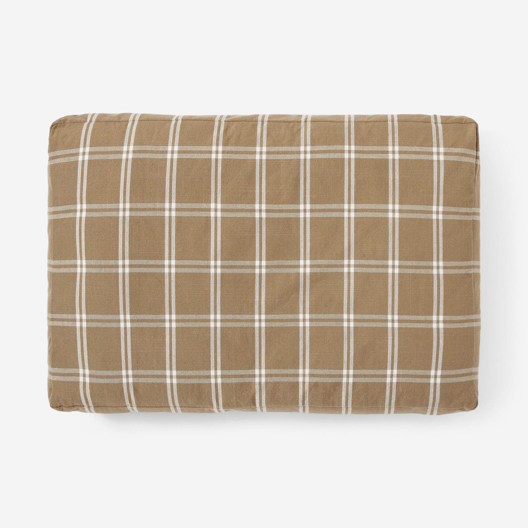 checked cream and beige flat cushion dog bed