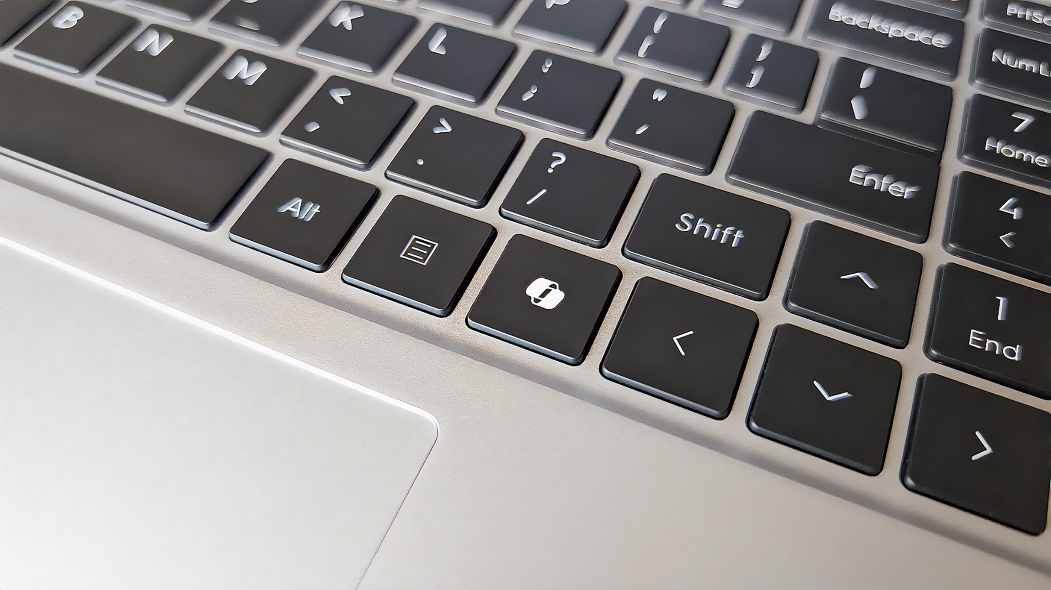 Closeup of the Copilot keybo on the Geekom GeekBook X16 Pro.