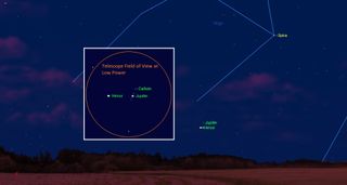 Between 5:30 a.m. local time and sunrise on Nov. 13, look very low in the eastern sky to see Venus positioned only 0.25 degrees to the left of Jupiter.
