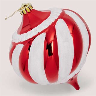red and white swirl bauble