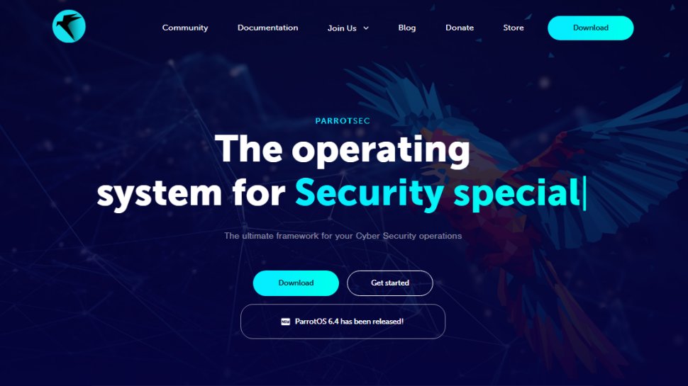 Website screenshot of Parrot OS (August, 2025)