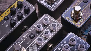 Close up of Mooer pedals
