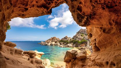 The view from a cave on a beach in Sardinia