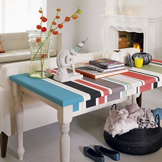 table with painting furniture and white flooring