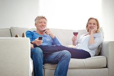 Drinking wine watching TV