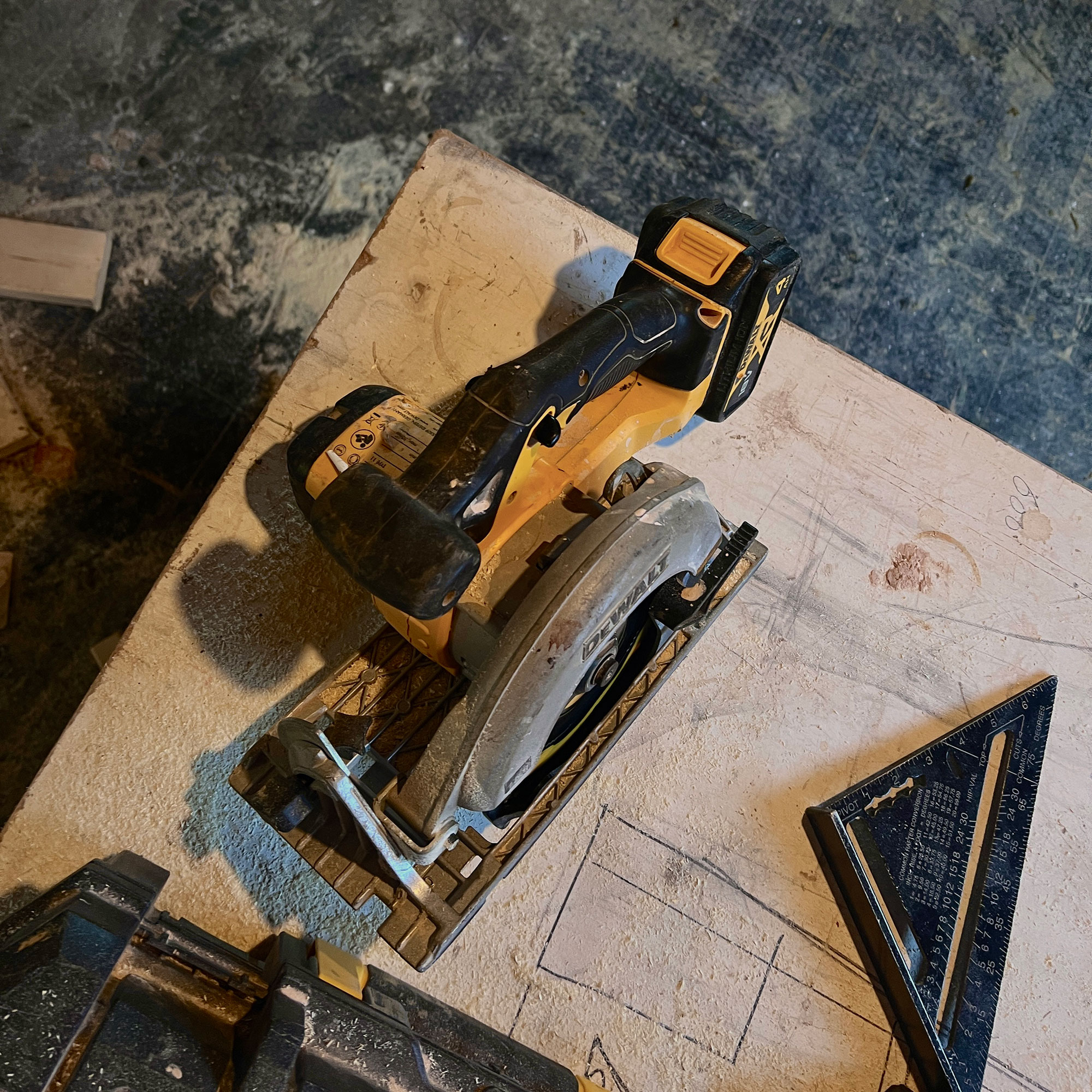 Power tools on plyboard
