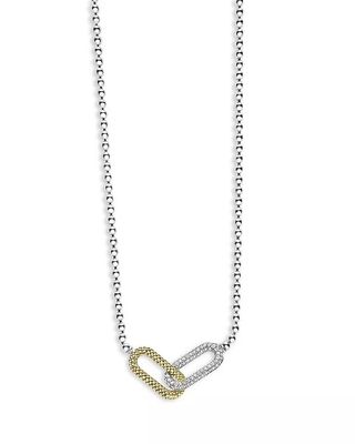 LAGOS, Lux-Clip Diamond Bead Link Necklace in 18K Rose Gold and Sterling Silver