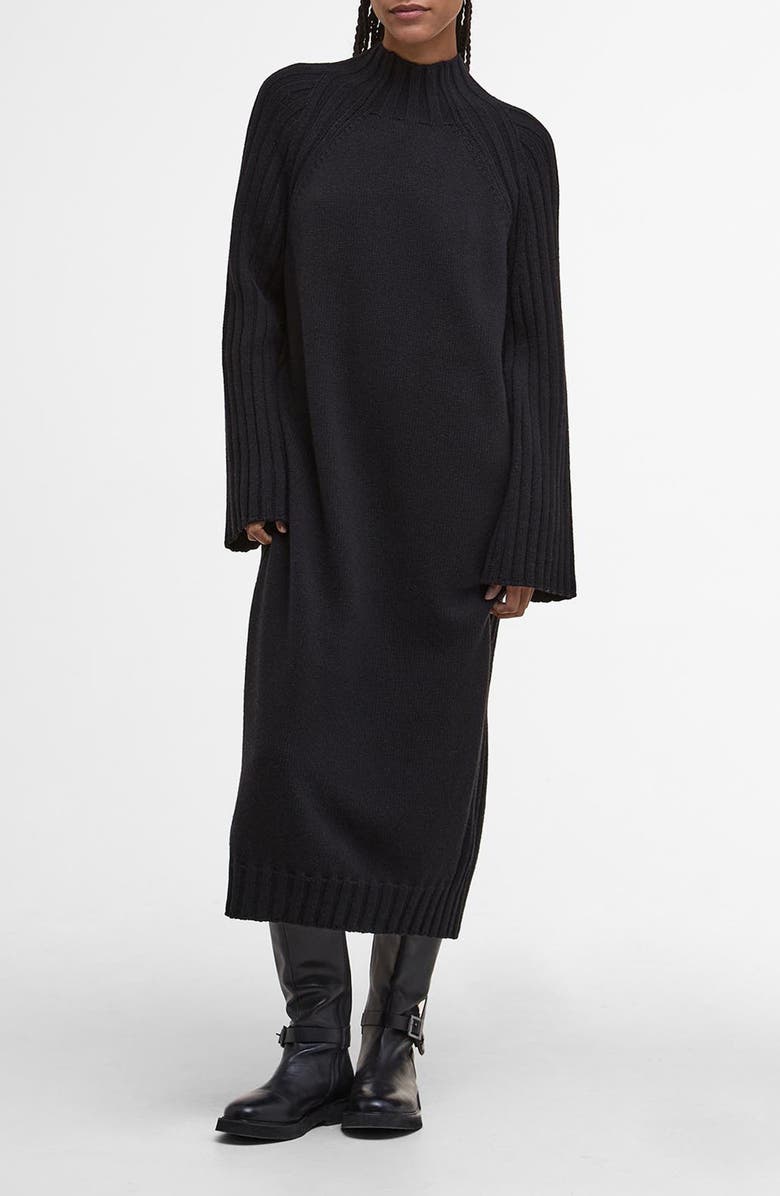 Vera Funnel Neck Long Sleeve Cotton Blend Midi Sweater Dress