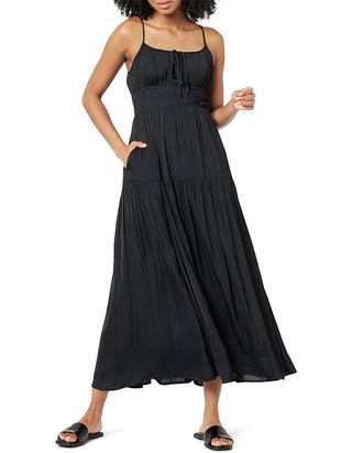 The Drop Women's Tavia Tie-Front Tiered Maxi Dress, Black, Xs