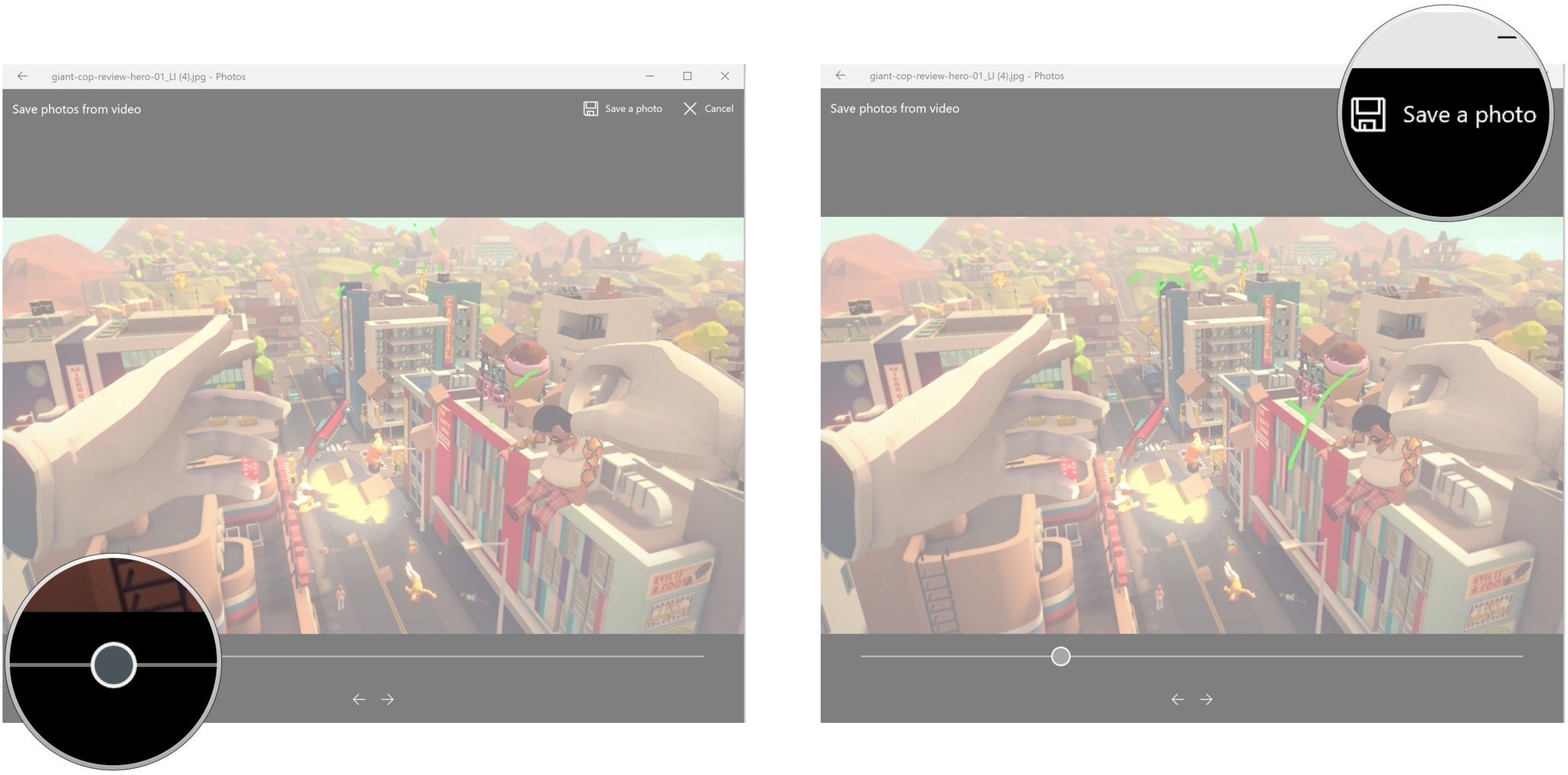Click and drag the slider. Click Save a photo.