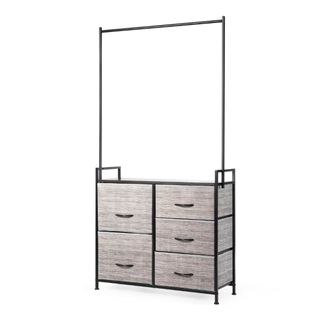 Costway 5 Drawer Hanger Closet Organizer with black metal frame and grey wood effect drawers