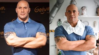 Before and after of The Rock's waxwork