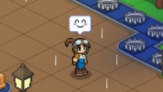 Little Rocket Lab screenshot of pixel art girl with smiling face emoji in text box