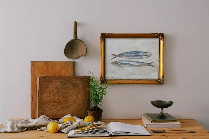 KristaKimStudio, Sardines Ii Art Print - Unframed Oil Painting Print - Oil Painting Still Life - Sardine Print - Fish Art - Restaurant Art - Kitchen Decor