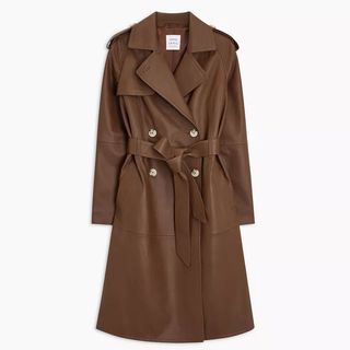 brown leather trench coat