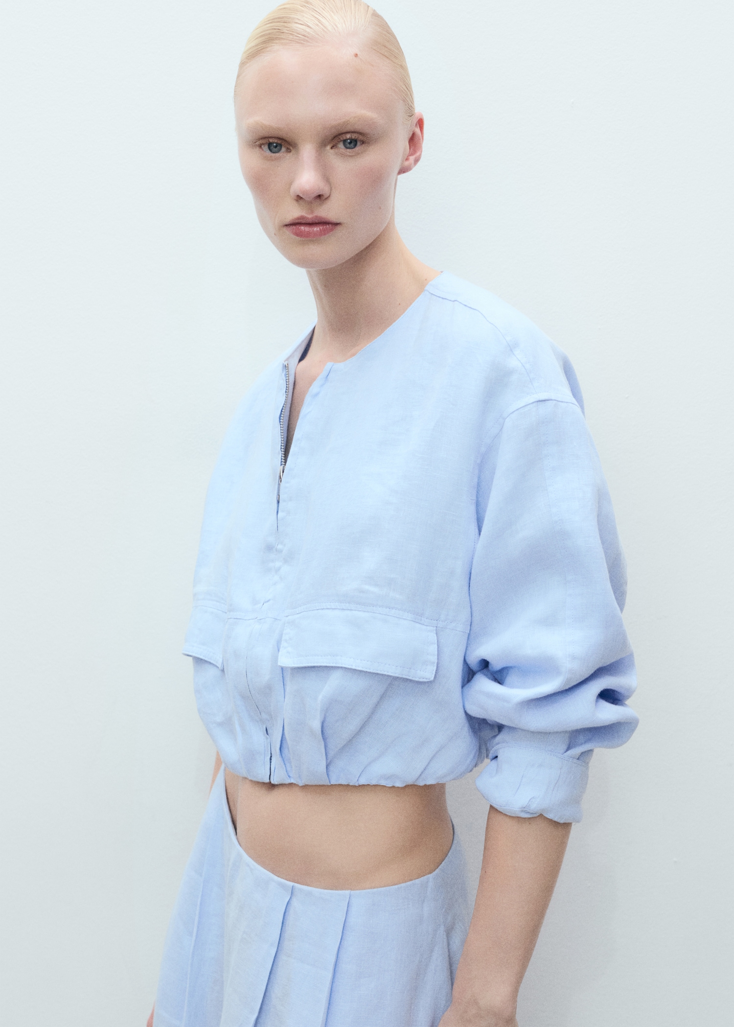 Cropped Linen Jacket With Pockets - Women | Mango Usa