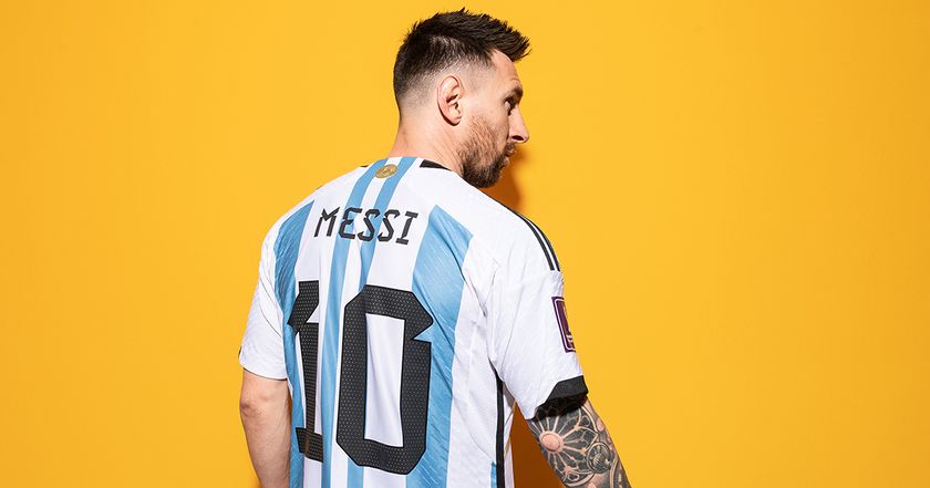 Lionel Messi of Argentina poses during the official FIFA World Cup Qatar 2022 portrait session on November 19, 2022 in Doha, Qatar.