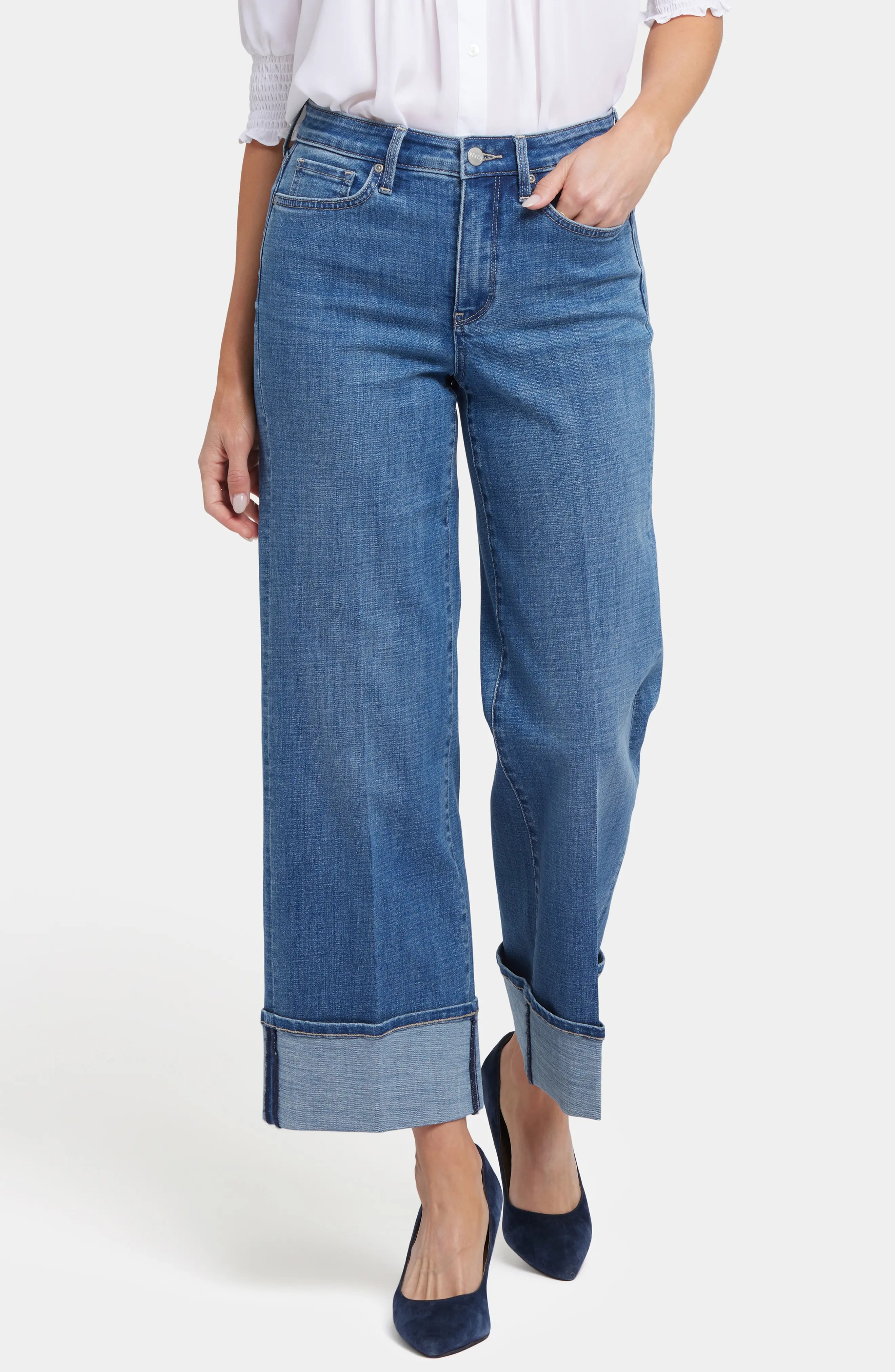 NYDJ, Teresa Deep Cuff Wide Leg Jeans
