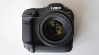 The front of the Canon EOS R3, one of the best Canon cameras,