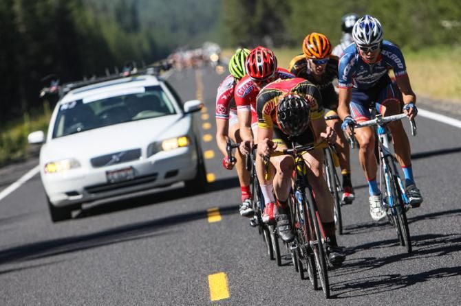 The men's break starts to get some distance on the rest of the field.