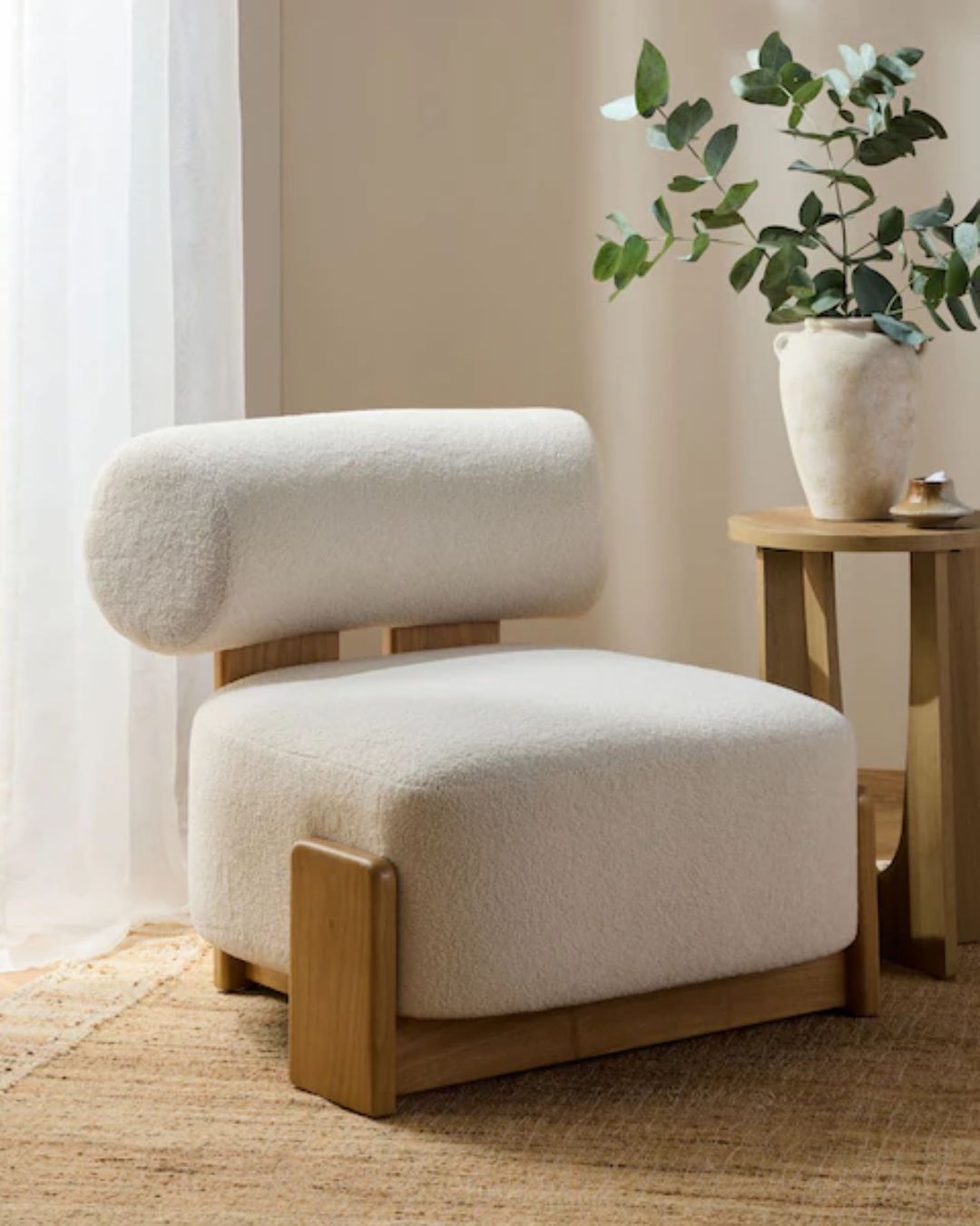 Cosy Boucle Ivory Natural Nellie Accent Chair.