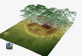 Lidar technology allows researchers to strip away the green forest canopy and reveals features beneath, including this mysterious mound that may be a sign of ancient civilization in the Honduras rainforest.