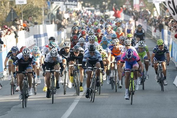 The sprint on stage 2 of Tirreno-Adriatico.