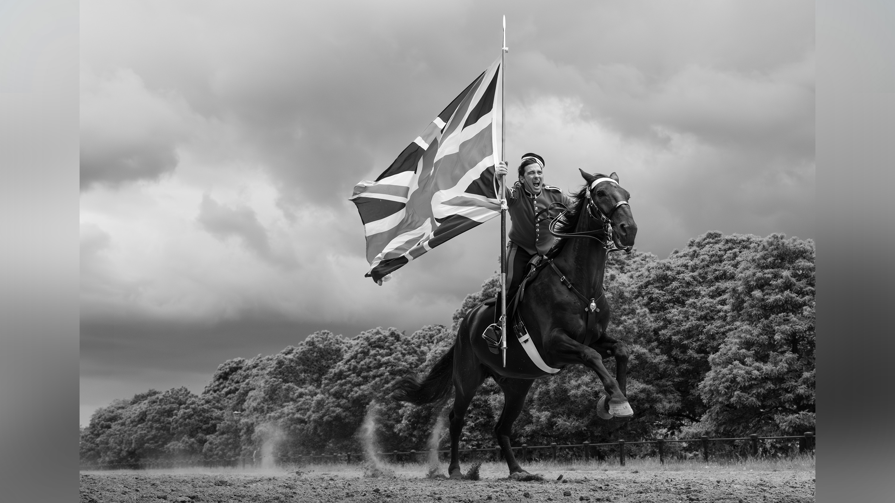 A cavalry soldier and their horse.