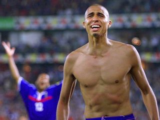 David Trezeguet celebrates scoring the golden goal at Euro 2000