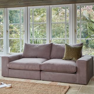 Darlings of Chelsea Purley Sofa in a living room with a jute rug in front of it