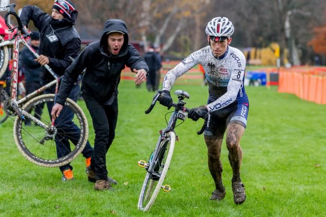 Hyde swapped bikes frequently in an effort to cope with the muddy conditions