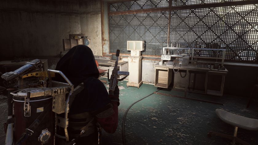 Arc Raiders Expired Respirators: A player looking at a table and medicine rack in a dark room using a flashlight.
