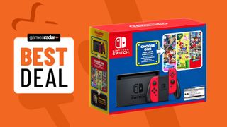 Nintendo Switch Choose One bundle deal on orange background