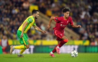 Liverpool’s Kaide Gordon playing against Norwich