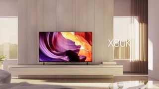 Sony X80K in a contemporary living room with white wood paneling