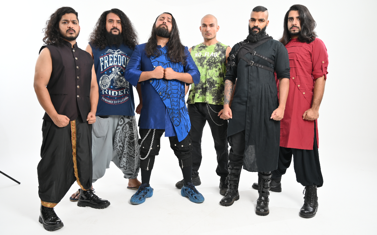 Bloodywood posing against a white background