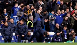 Chelsea boss Frank Lampard celebrates his side’s win on Saturday after the final whistle