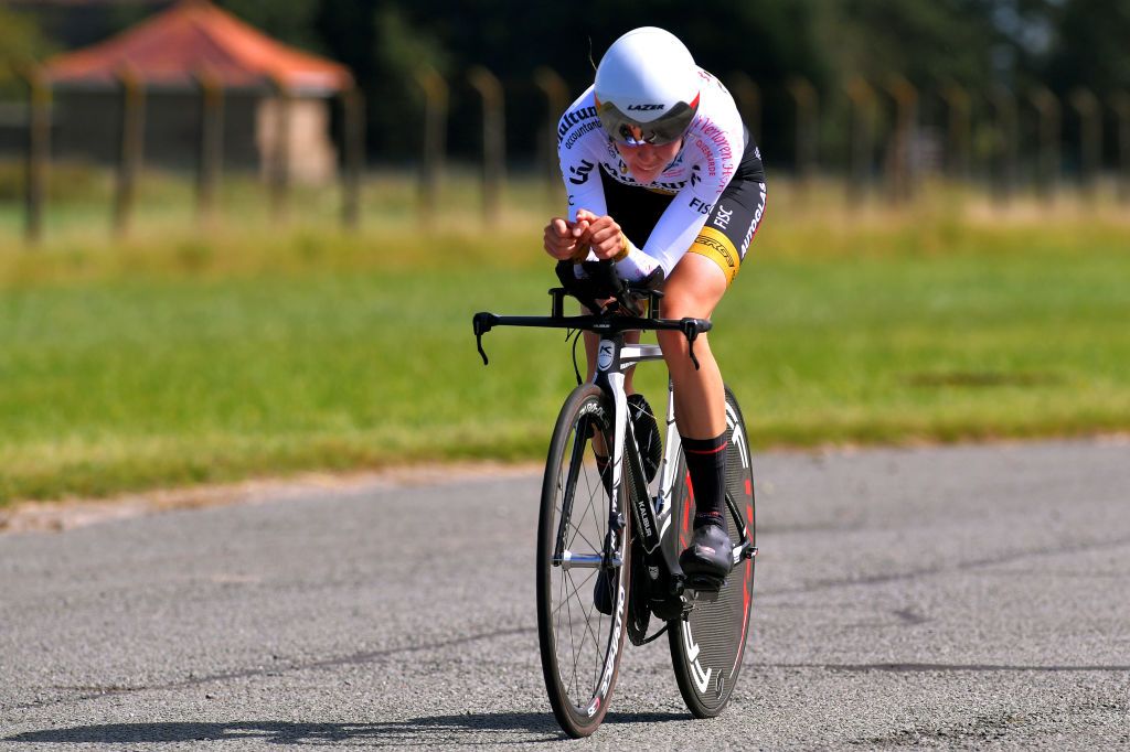 amber aernouts KOKSIJDE BELGIUM AUGUST 20 Amber Aernouts of Belgium and Multum Accountants Lsk Ladies Cycling Team during the 121st Belgian Road Championship 2020 Womens Elite Individual Time Trial a 284km Individual Time Trial on Koksijde ITT BELCycling BKKoksijde on August 20 2020 in Koksijde Belgium Photo by Luc ClaessenGetty Images