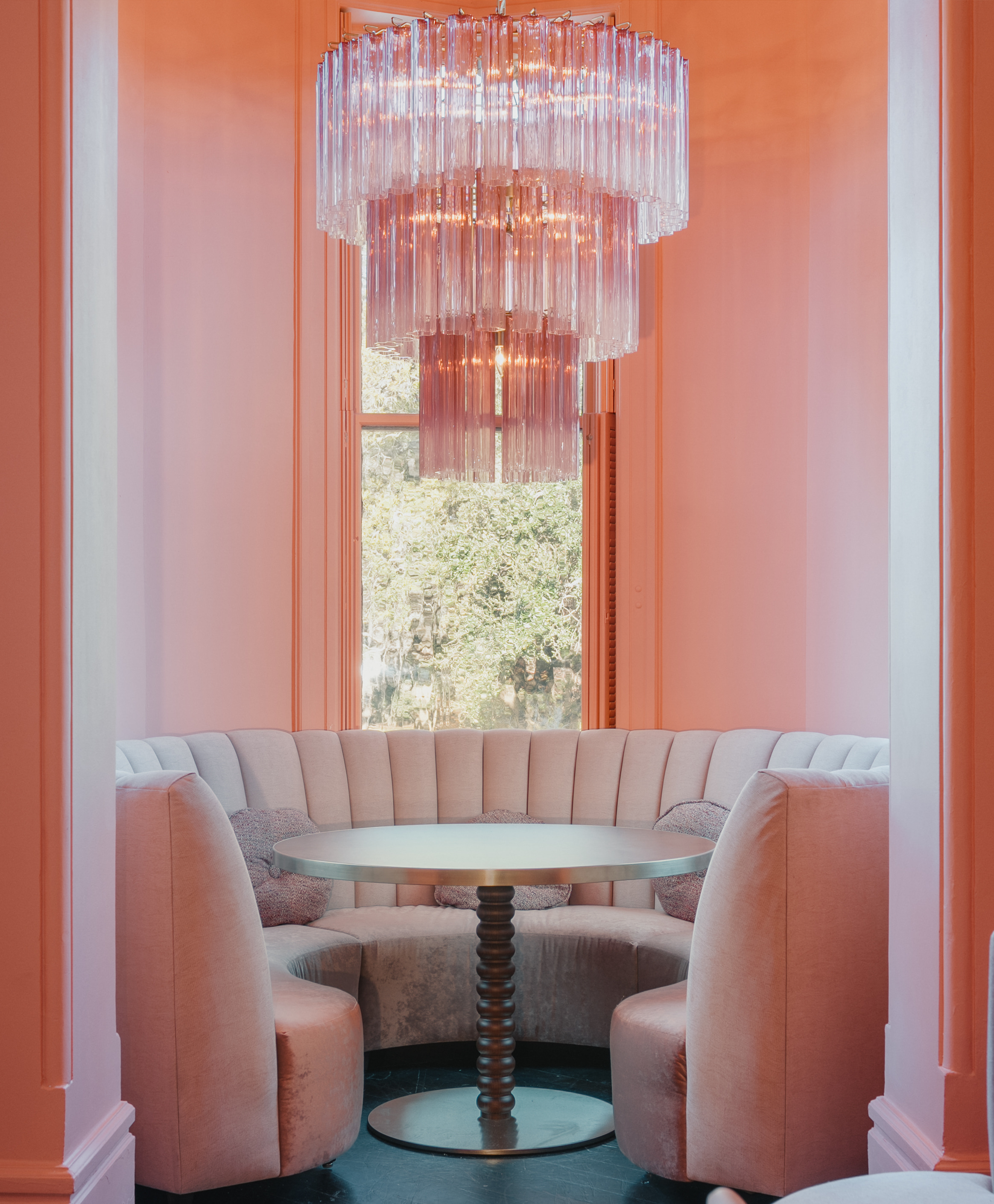 hotel bardo savannah pink velvet dining table