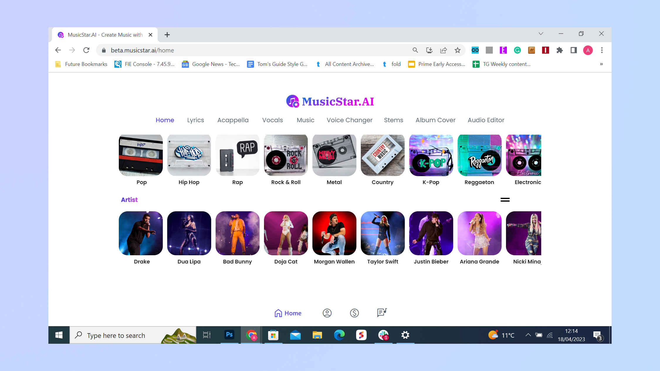 Die MusicStarAI-Homepage