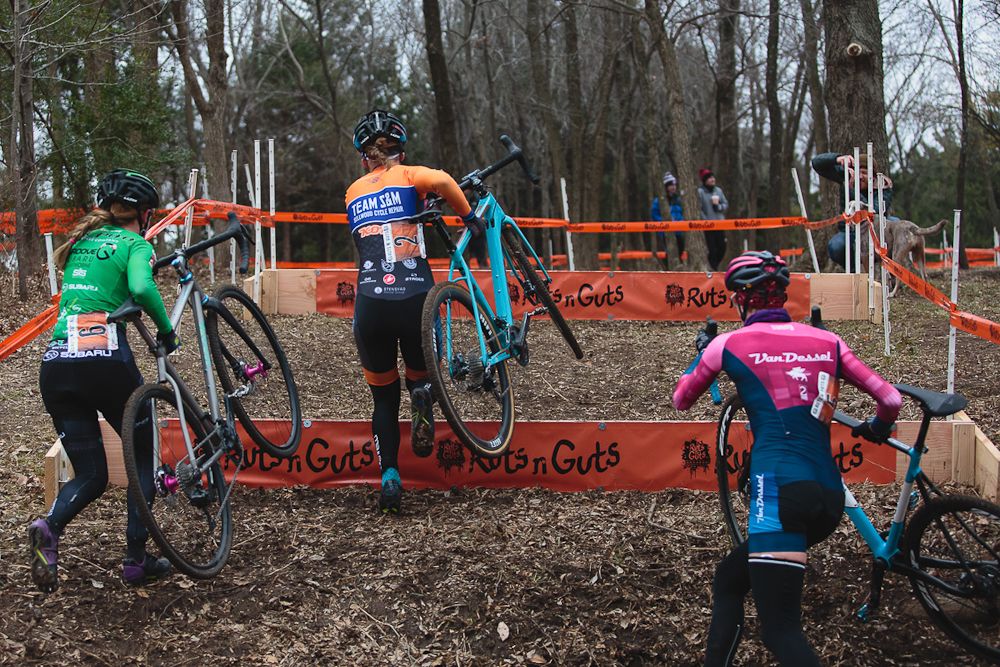 Clara Honsinger goes over the barriers at Ruts 'n' Guts