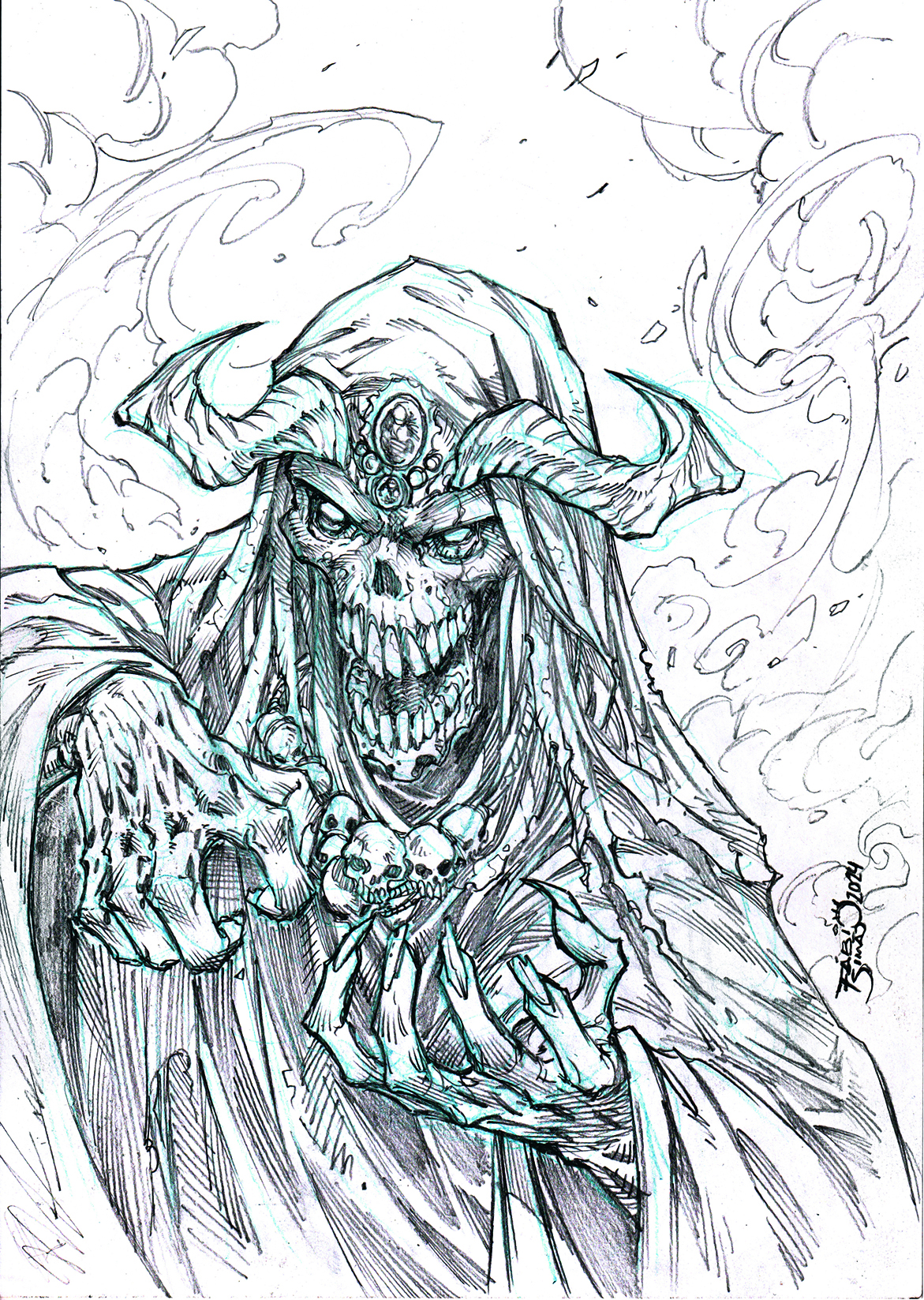 Pencil-drawn fantasy character art
