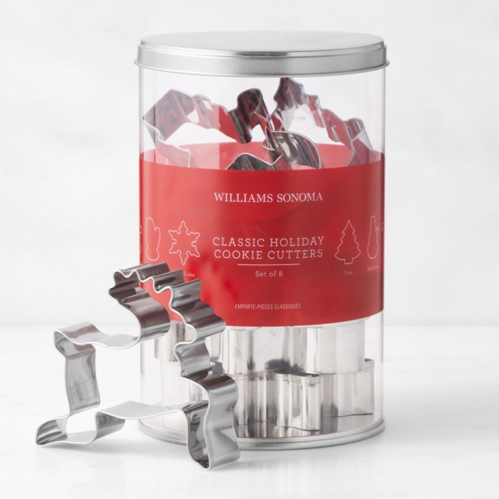 Christmas cookie cutters in a tube container