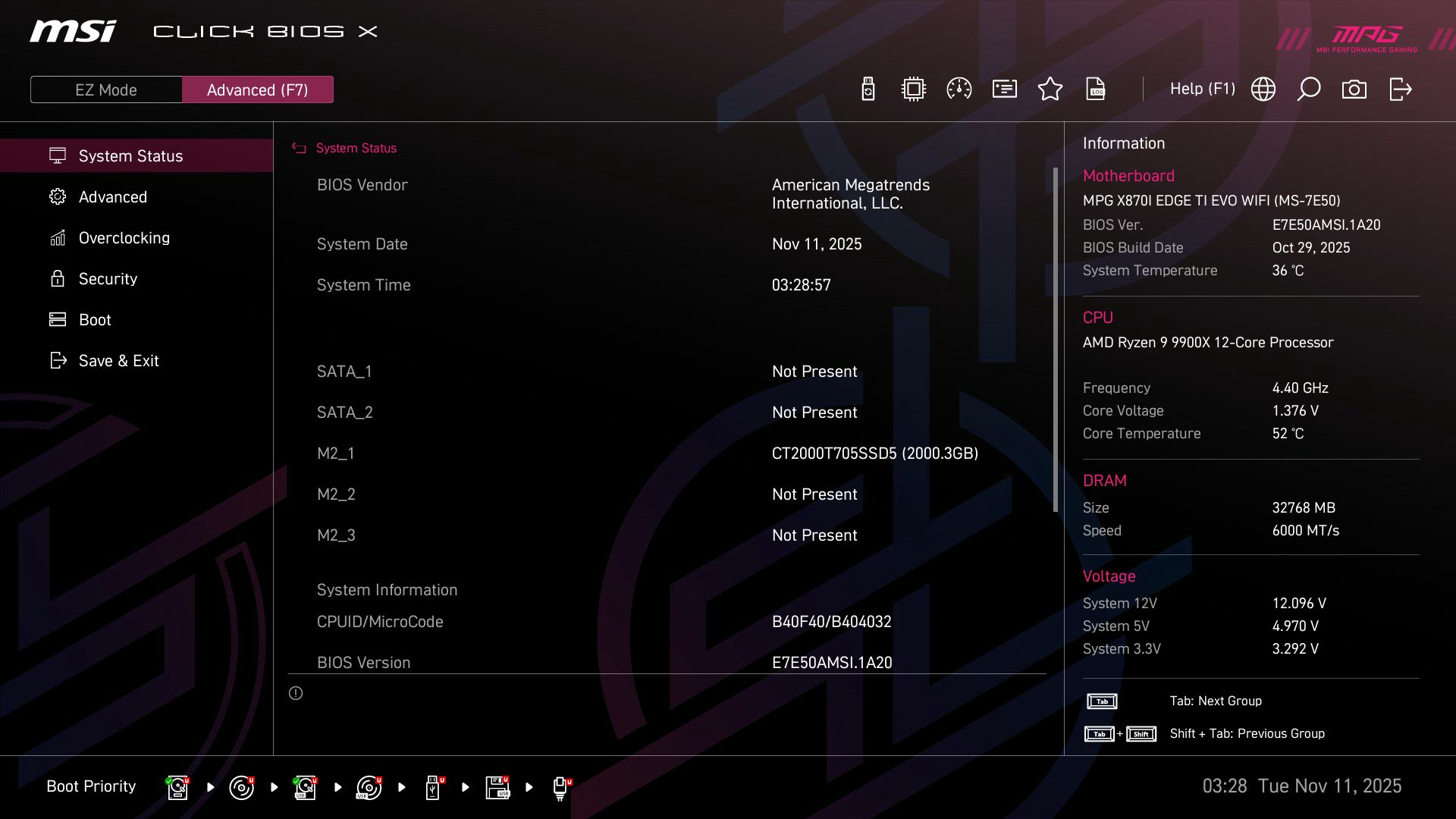 MSI X870I Edge Ti Evo Wifi - BIOS
